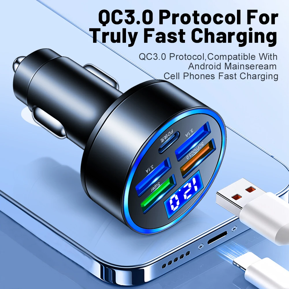 5-Port High-Speed Car Charger for Smartphones