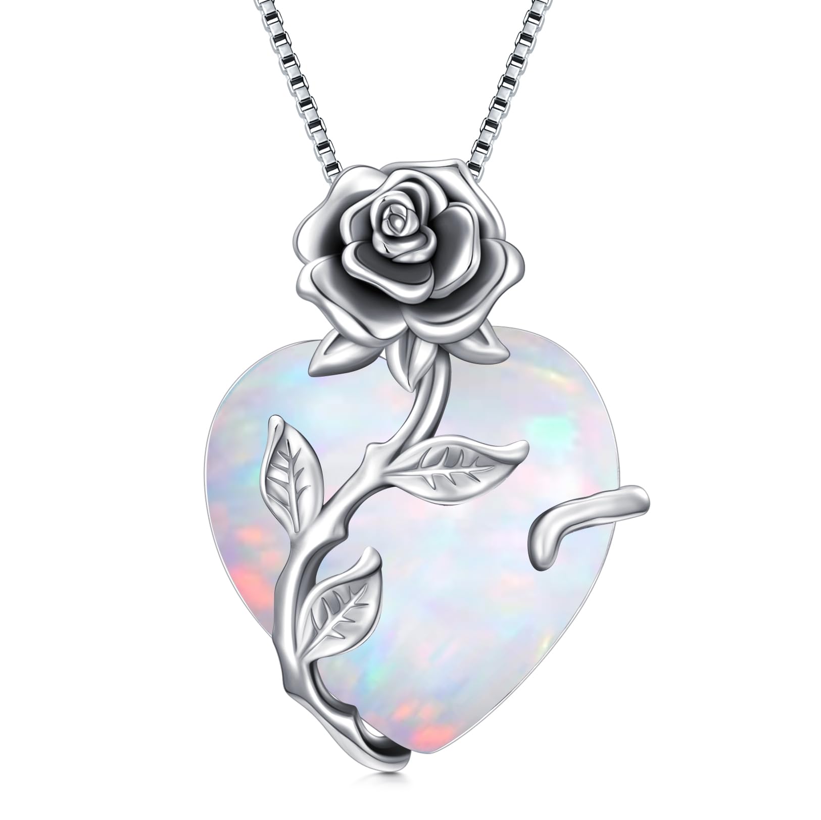 Sterling Silver Opal Heart Necklace