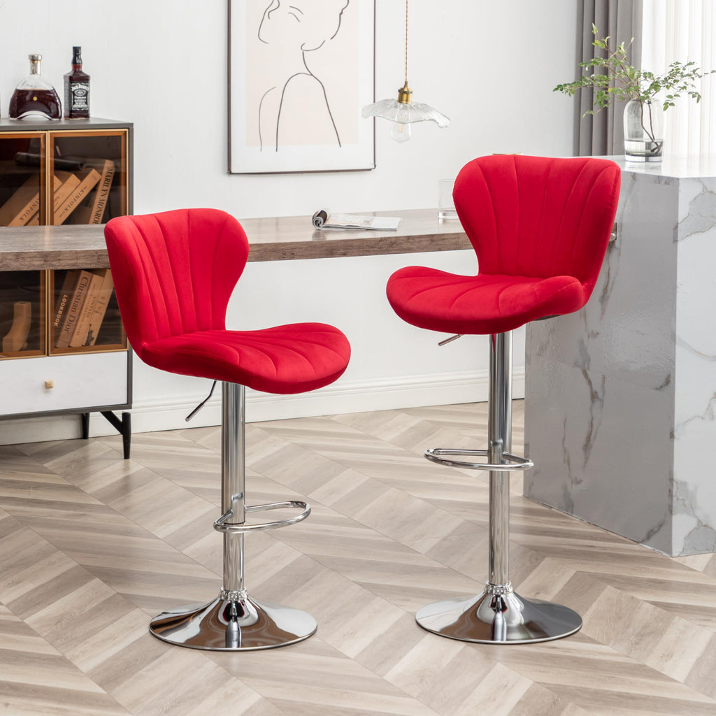 Roundhill Velvet Comfort drejebare barstole, dobbeltpakke i rød | røde velour barstole