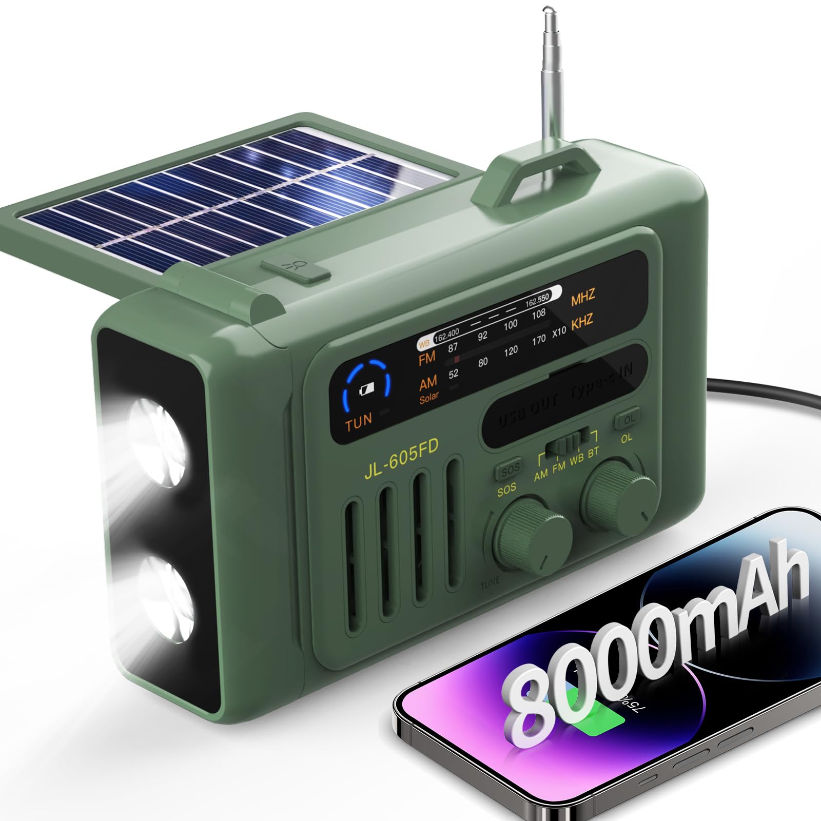 Survival Alert Radio 8000mAh Solar Hand Crank | emergency survival radio