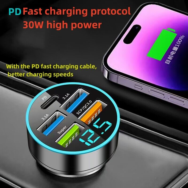 5-Port High-Speed Car Charger for Smartphones