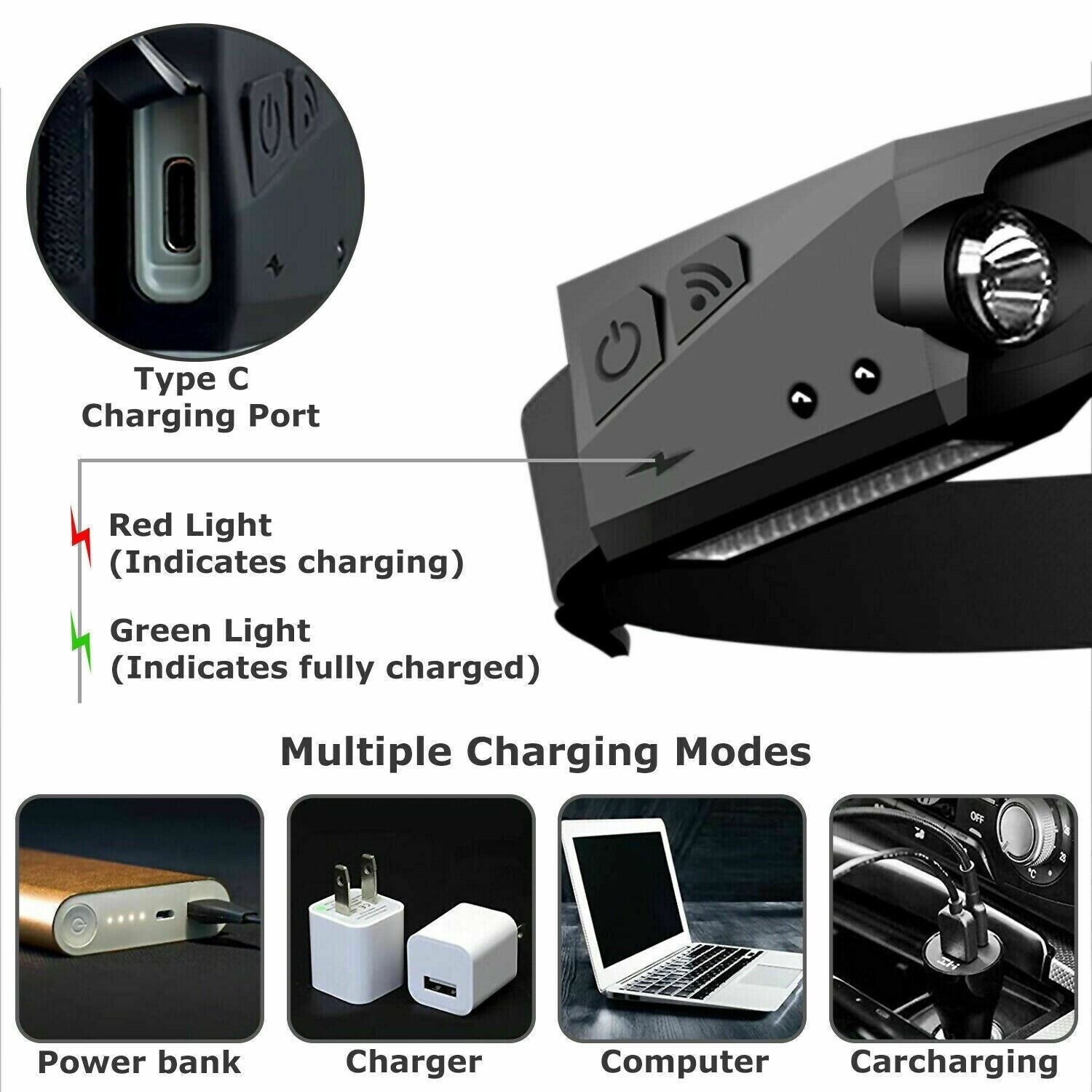 COB LED Headlamp USB Rechargeable Headlight Torch Work Light Bar Head Band Lamp| rechargeable LED headlamp