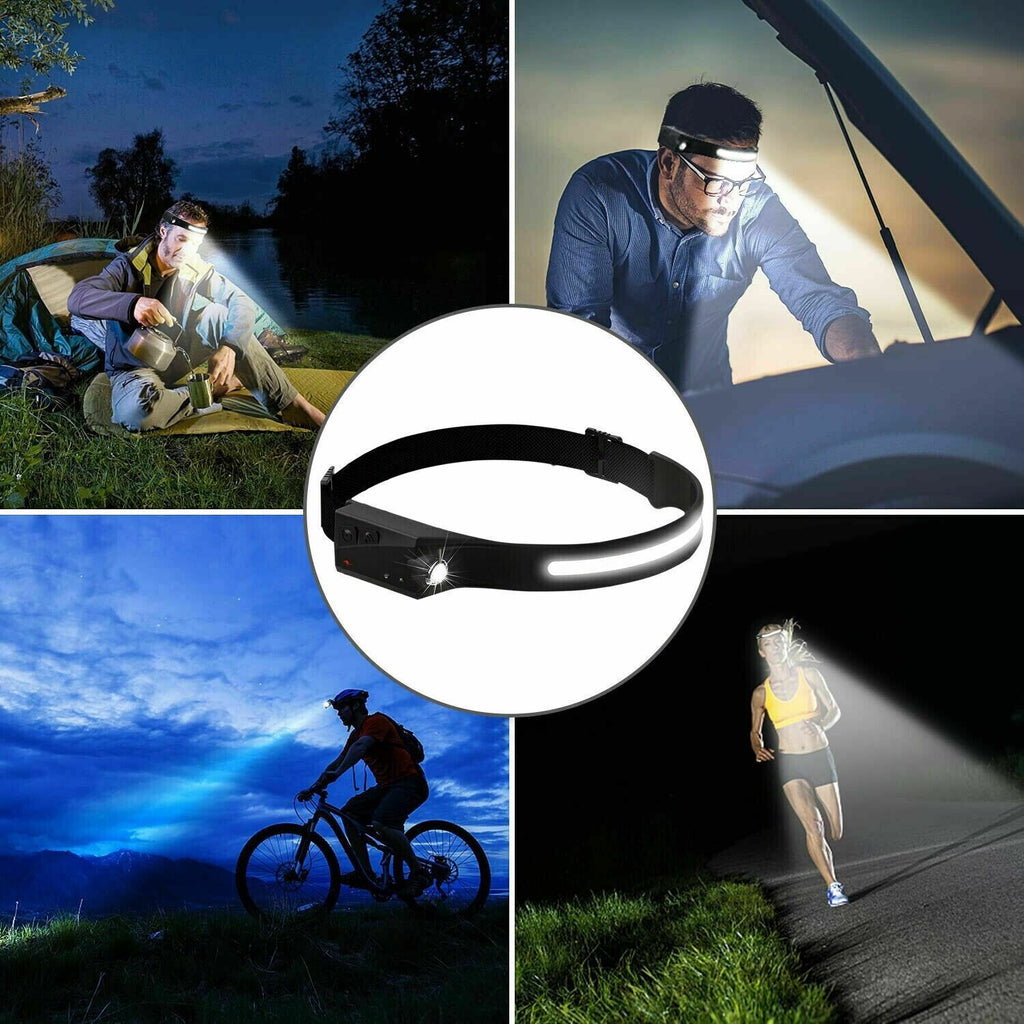 COB LED Headlamp USB Rechargeable Headlight Torch Work Light Bar Head Band Lamp| rechargeable LED headlamp