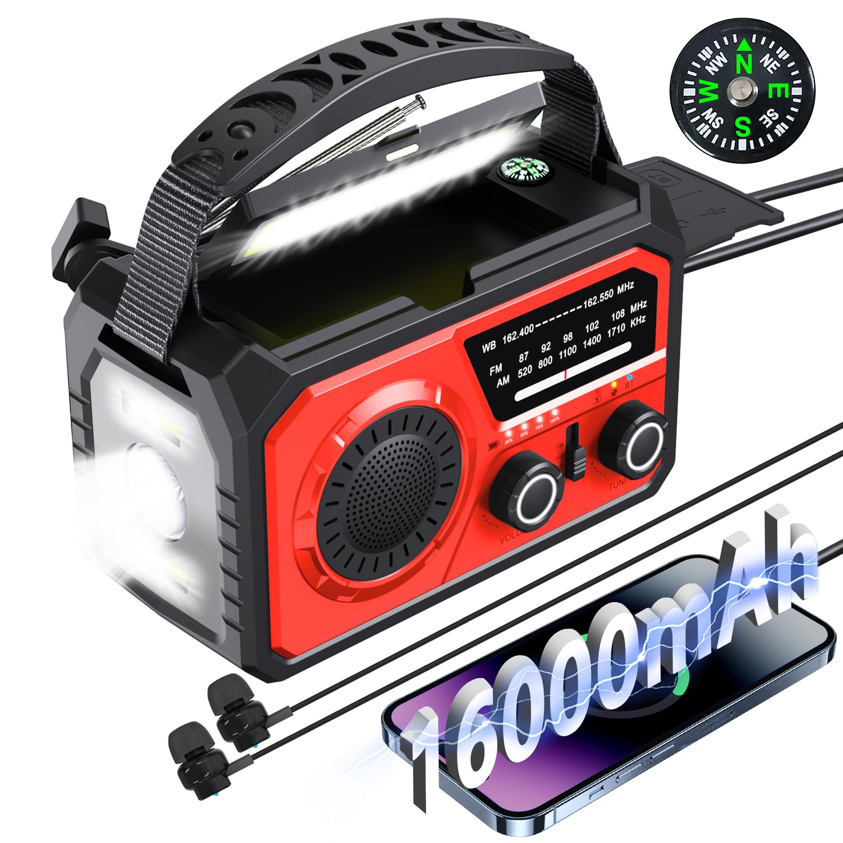 Ultra 16000mAh Solar Emergency Radio with NOAA Alerts