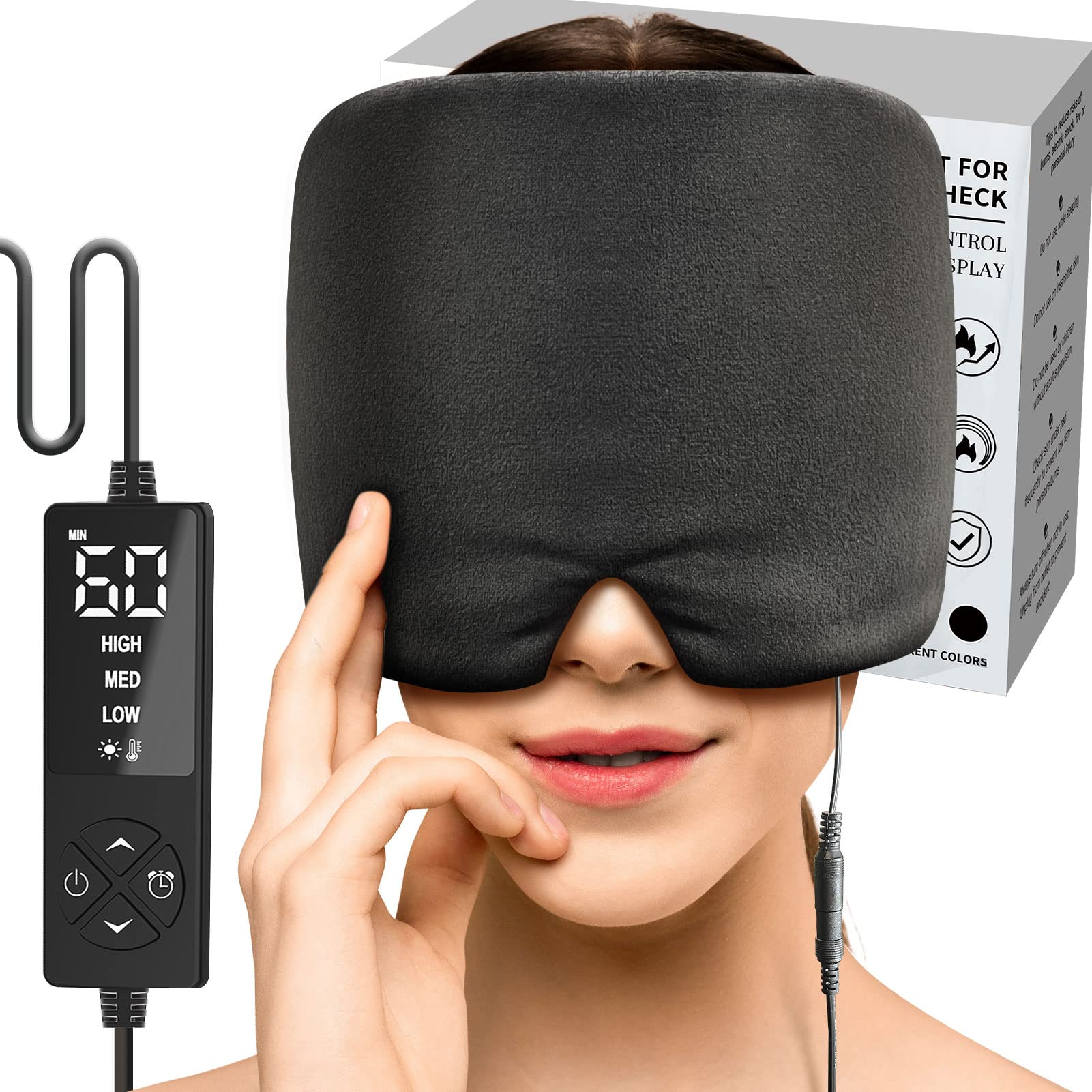 sticro Form Fitting Heated Headache Cap 3 Temp Settings Steam Migraine Hat Heated Eye Mask for Dry Eyes Sinus Pressure Relief Tension Headache | heated migraine relief cap