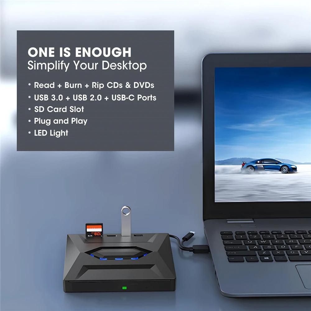 USB 3.0 ekstern CD/DVD-drev til PC og Mac | eksternt CD DVD-drev