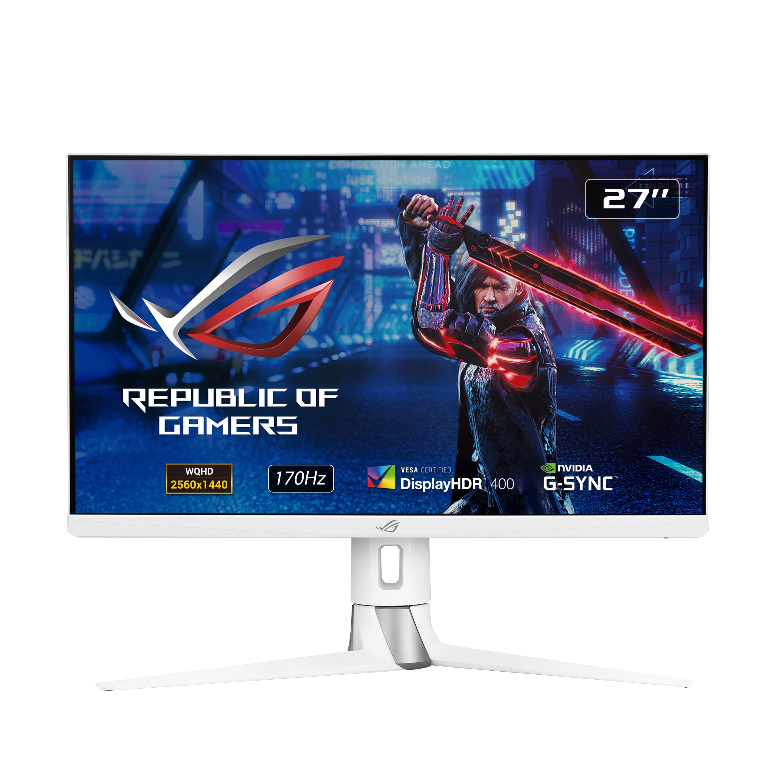 ASUS ROG Strix XG27AQ-W 27” 1440P Gaming Monitor - White QHD (2560 x 1440) Fast IPS 170Hz 1ms Extreme Low Motion Blur Sync G-SYNC Compatible Eye Care HDMI DisplayPort USB DisplayHDR400 | 27 inch gaming monitor