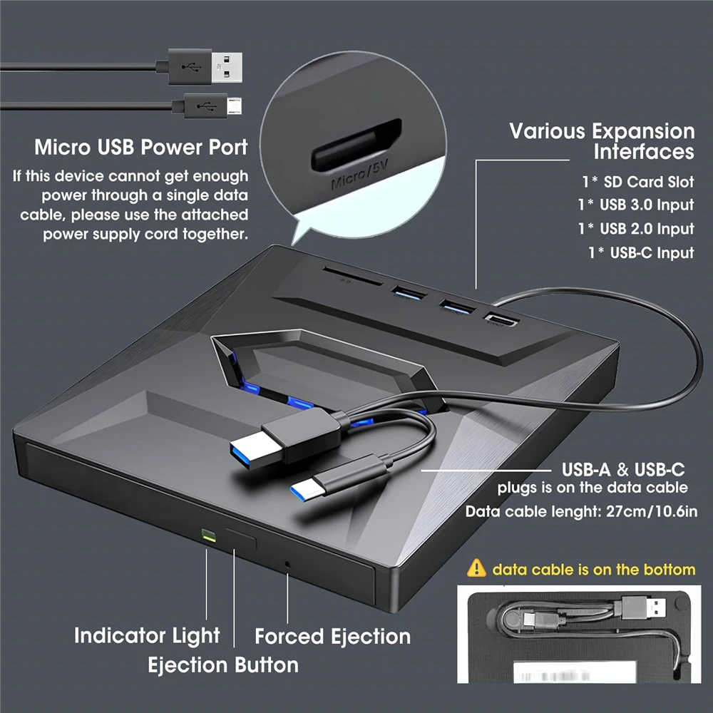 USB 3.0 ekstern CD/DVD-drev til PC og Mac | eksternt CD DVD-drev