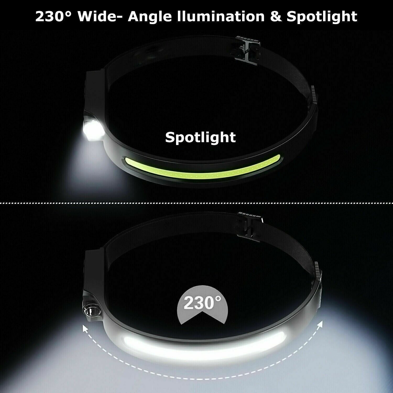 COB LED Headlamp USB Rechargeable Headlight Torch Work Light Bar Head Band Lamp| rechargeable LED headlamp