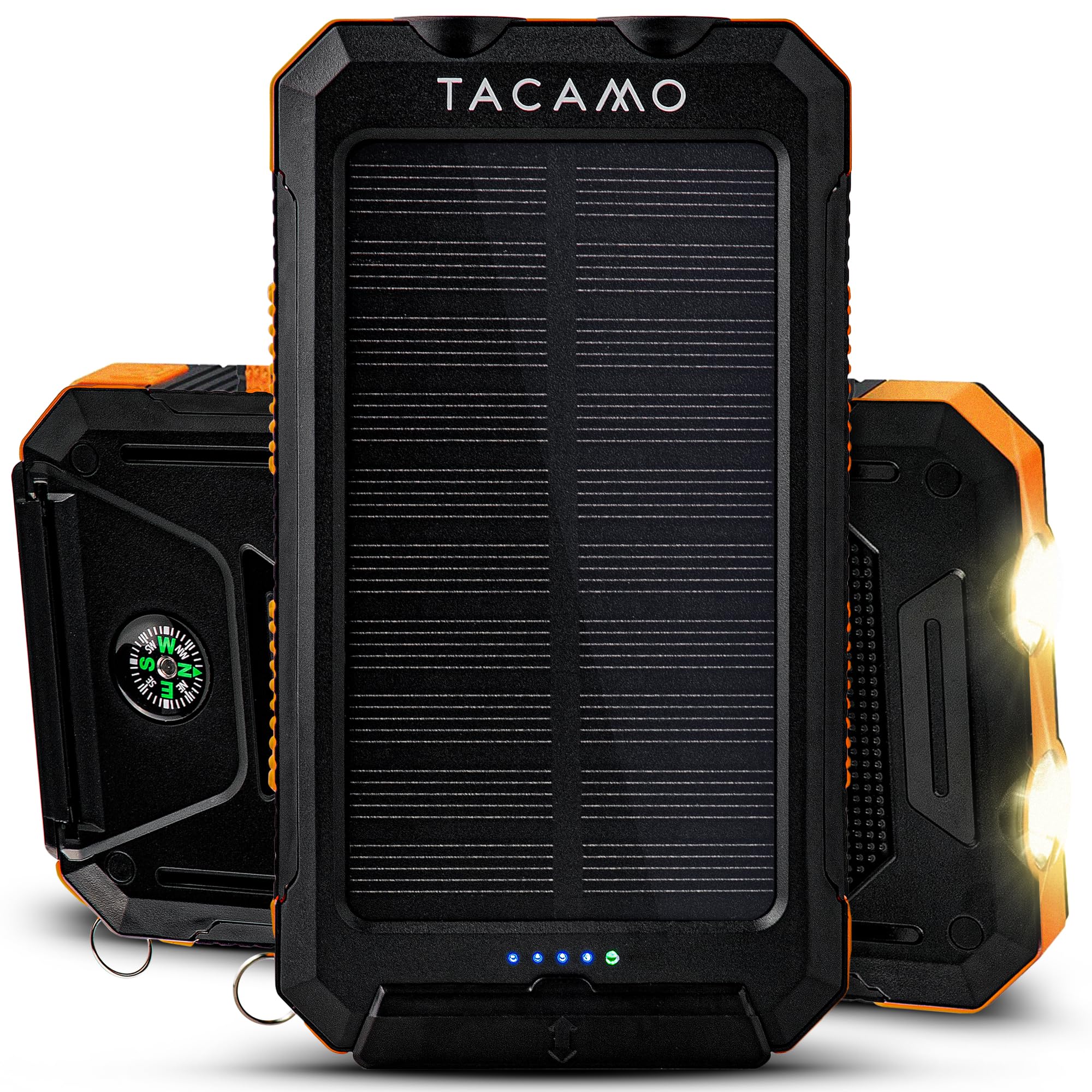 TACAMO Solar Charger - IP67 Waterproof, TSA Approved - Dual USB Fast Charging with Emergency Light | waterproof power bank