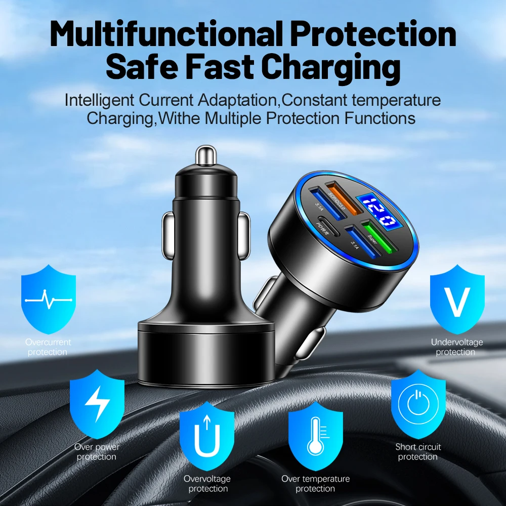 5-Port High-Speed Car Charger for Smartphones