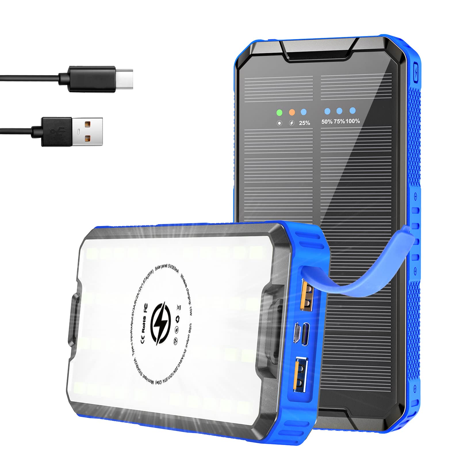 ANYFONG 30000mAh Solar Powerbank with PD20W USB-C | portable charger outdoor