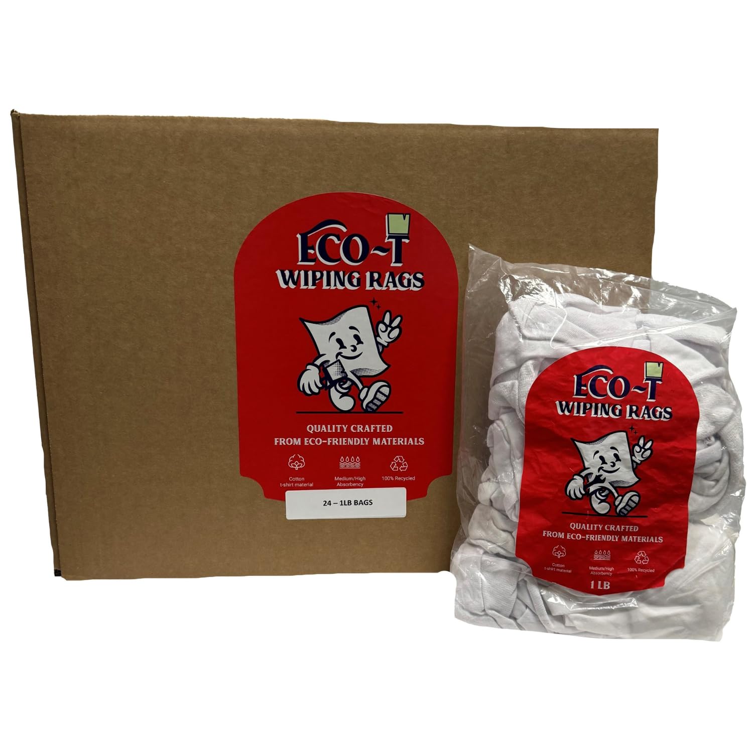 Eco-T White T-Shirt Paint Rags - 100% Recycled, High Absorbency Cleaning Cloths | high absorbency rags