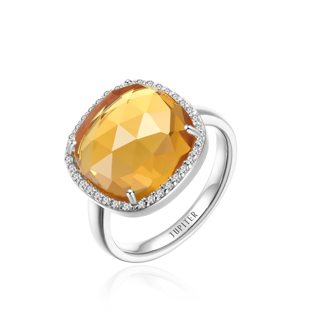 Jupiter Citrine Elegance Ring – Rhodineret Fødselsstenssmykke