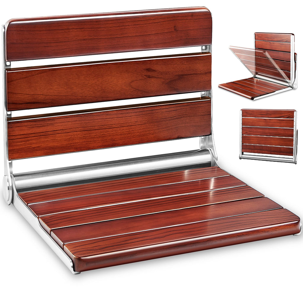 Deluxe 19" Wall-Mount Teak Shower Bench - ADA, 400 lb Capacity | wall mounted shower seat