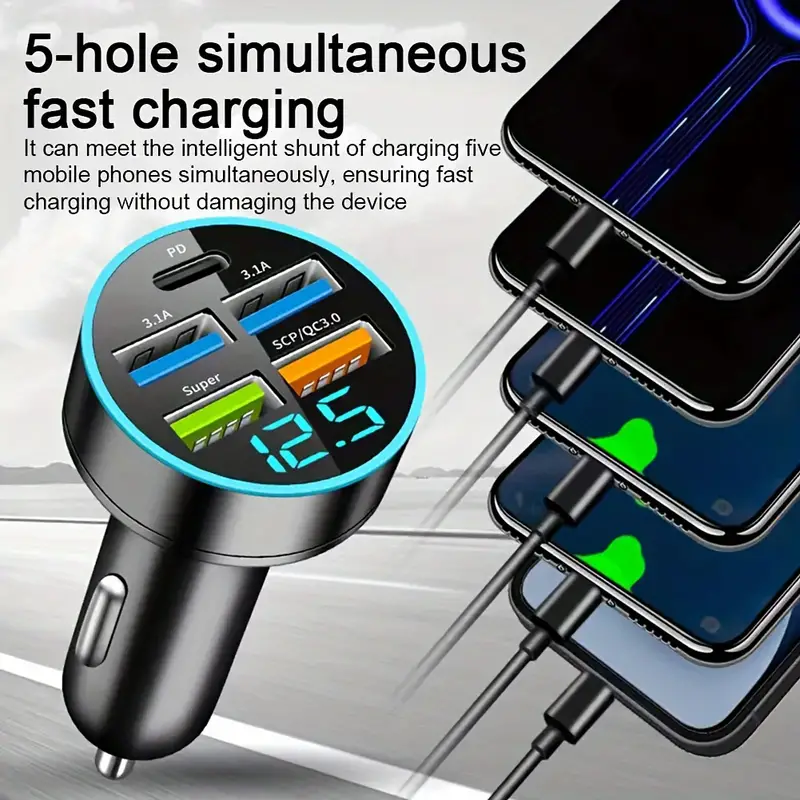 5-Port High-Speed Car Charger for Smartphones