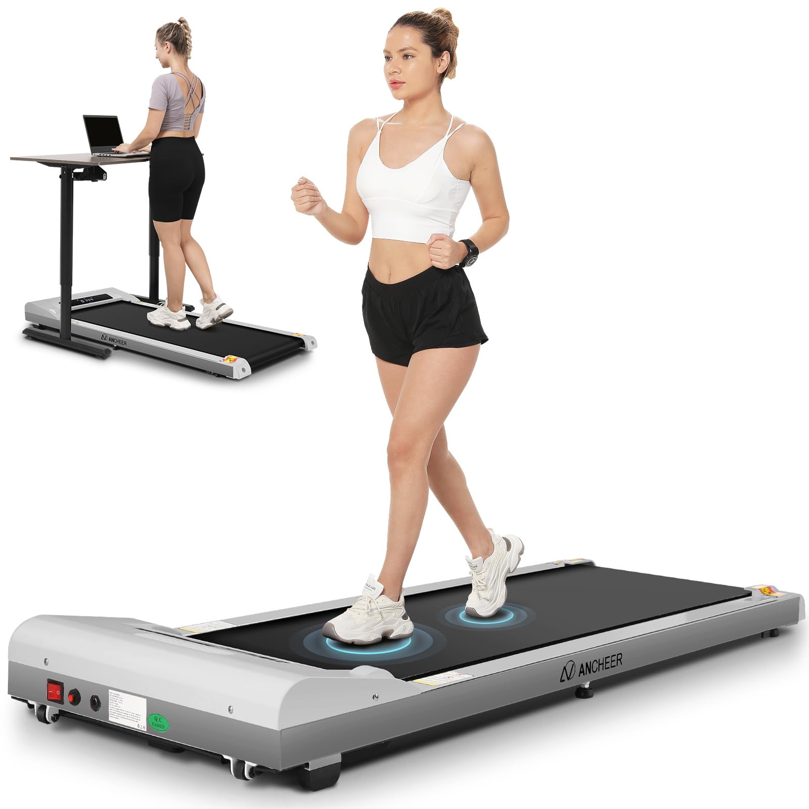 ANCHEER 2-in-1 Compact Treadmill 300lb with Bluetooth | portable exercise treadmill