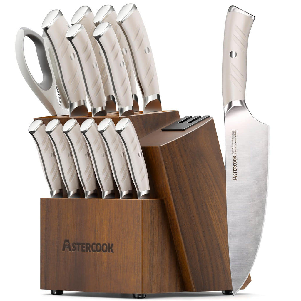 Astercook 15-Piece German Steel Knife Set with Sharpener