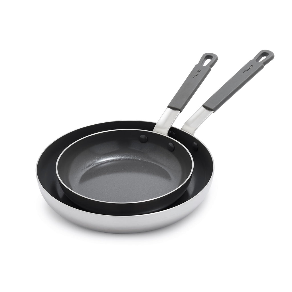 GreenPan x Bobby Flay Pro Stainless Steel Skillet Duo | nonstick induction frying pan