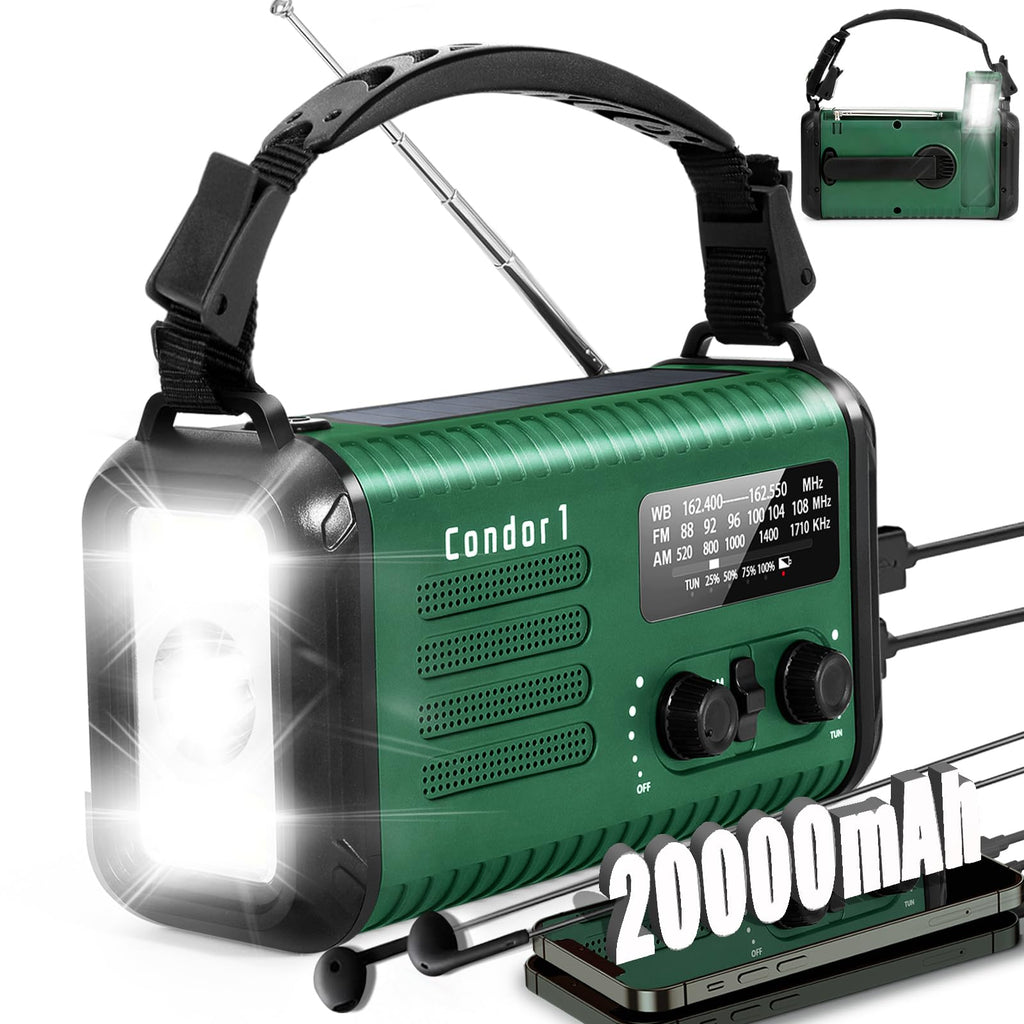 Solar Hand Crank AM/FM/NOAA Emergency Radio 20000mAh Power Bank | emergency solar radio